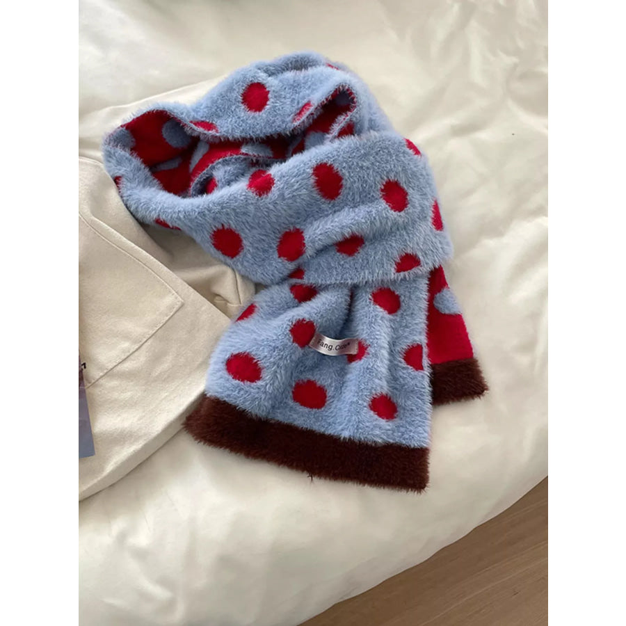 Fuzzy Polka Dot Scarf Blue / One Size Apparel and Accessories