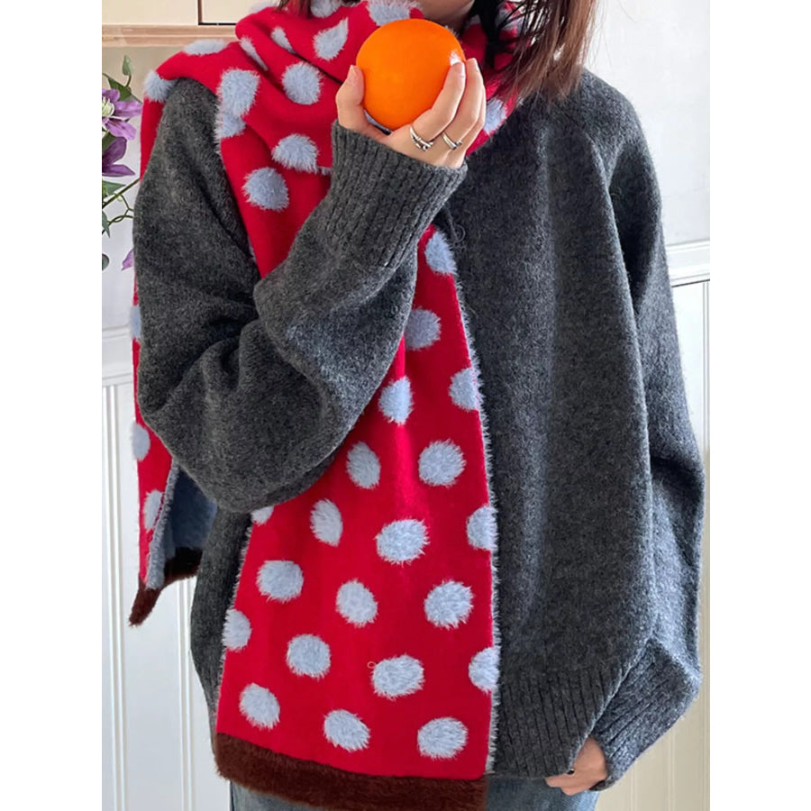Fuzzy Polka Dot Scarf Blue / One Size Apparel and Accessories