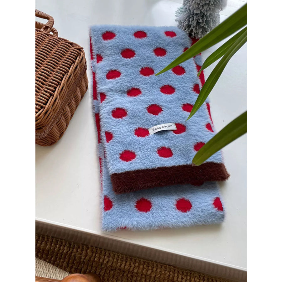 Fuzzy Polka Dot Scarf Blue / One Size Apparel and Accessories