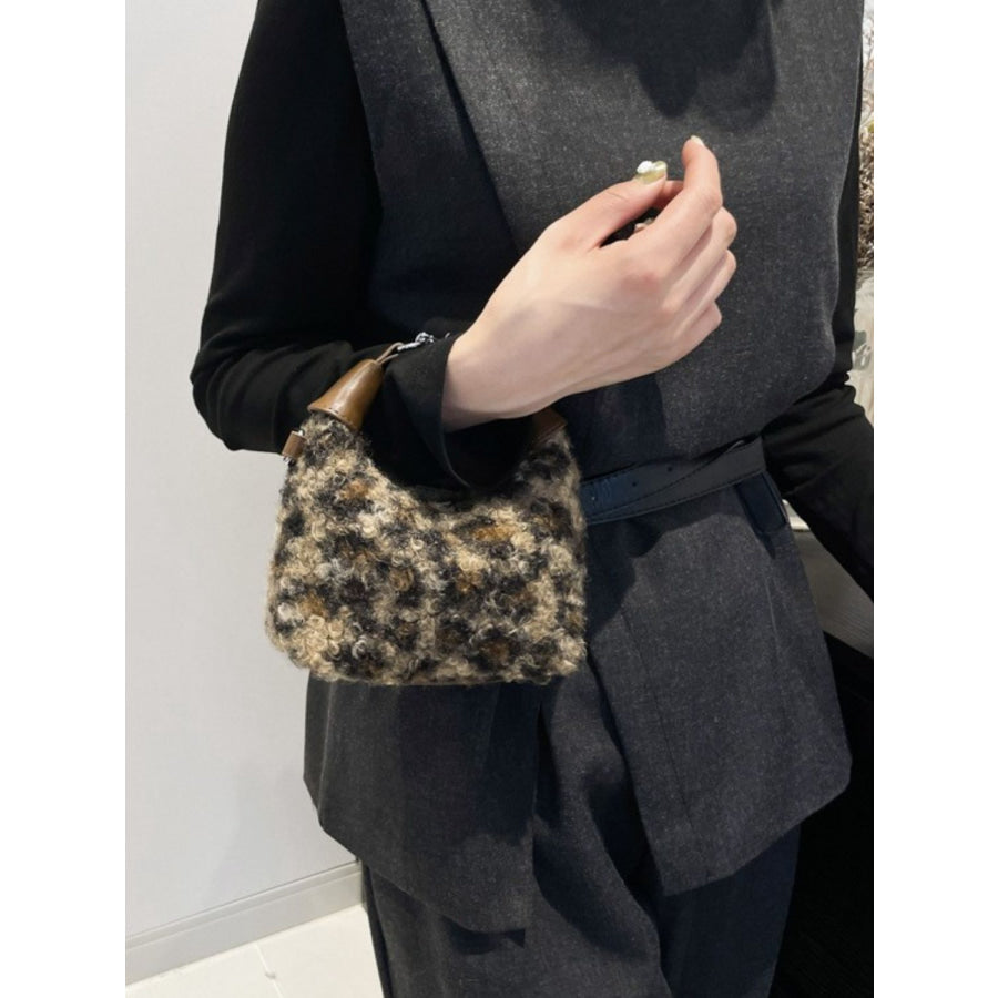 Fuzzy Polyester Mini Handbag with Zipper Apparel and Accessories