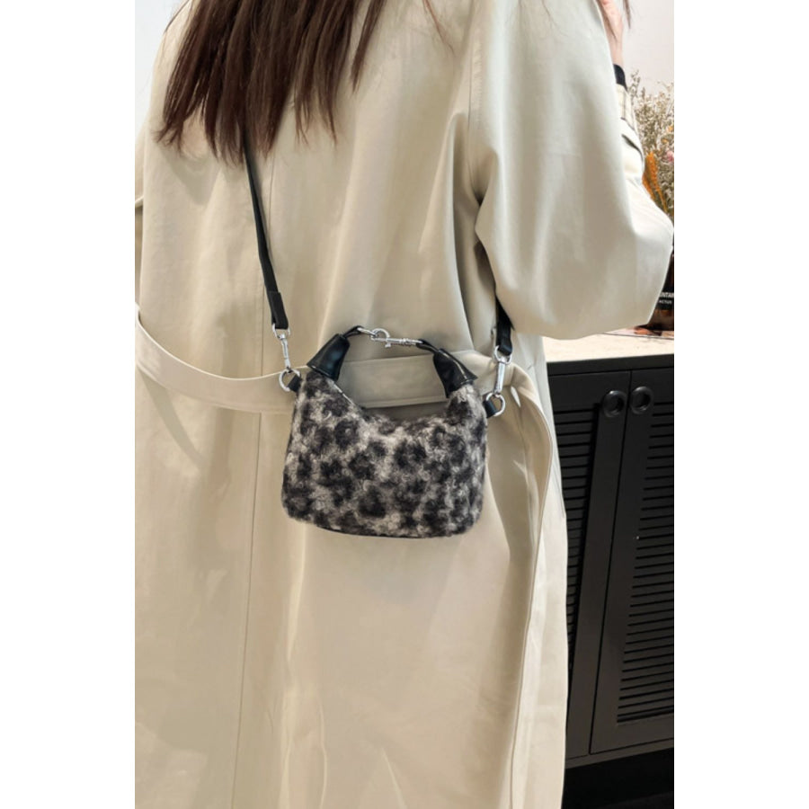 Fuzzy Polyester Mini Handbag with Zipper Apparel and Accessories