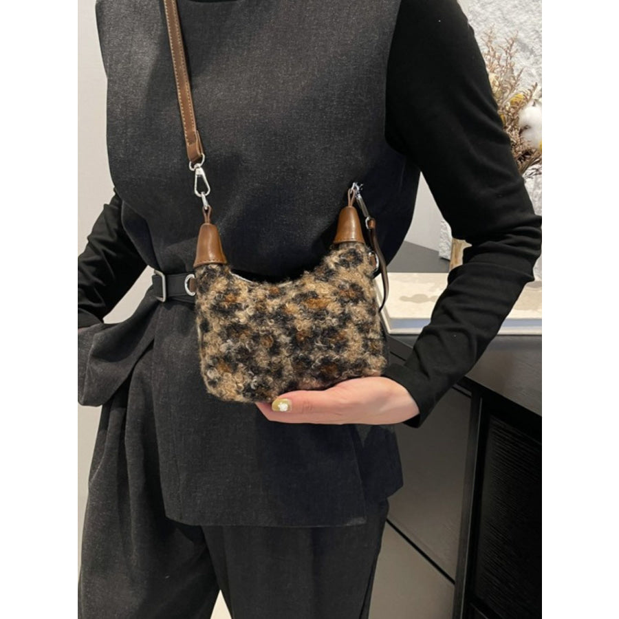 Fuzzy Polyester Mini Handbag with Zipper Apparel and Accessories