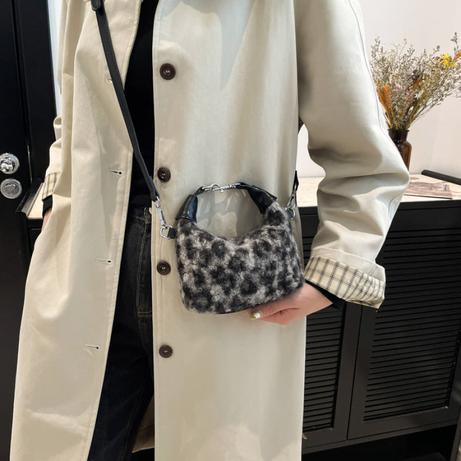 Fuzzy Polyester Mini Handbag with Zipper Apparel and Accessories