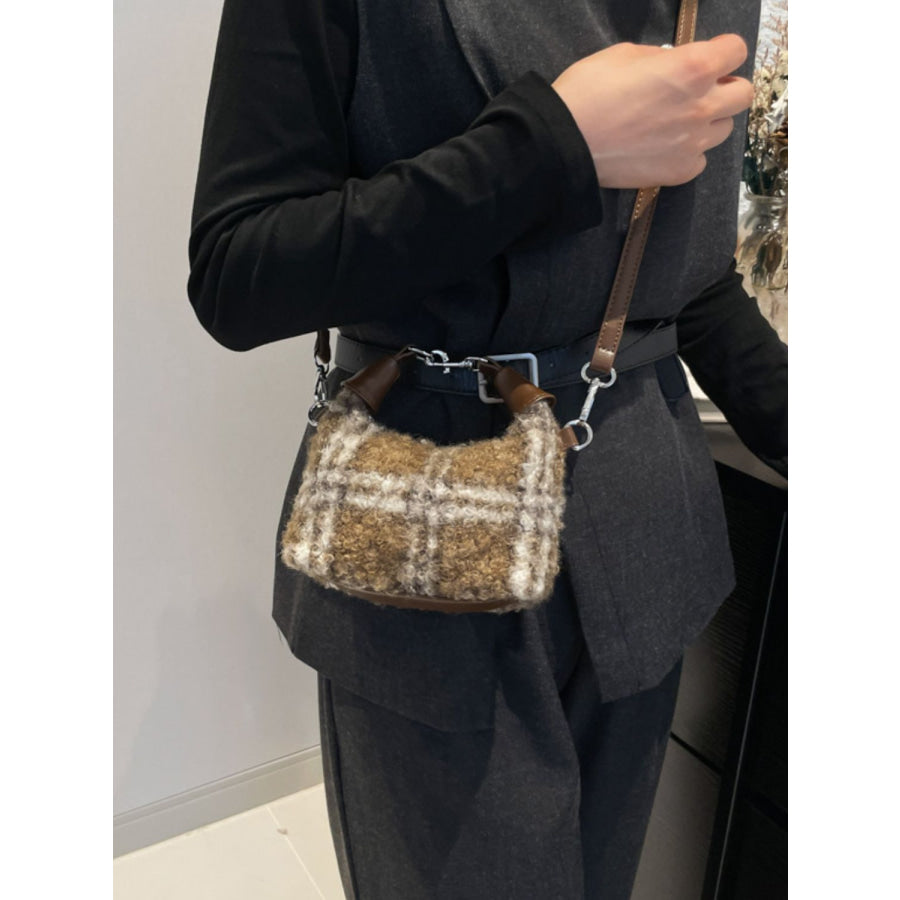 Fuzzy Polyester Mini Handbag with Zipper Apparel and Accessories