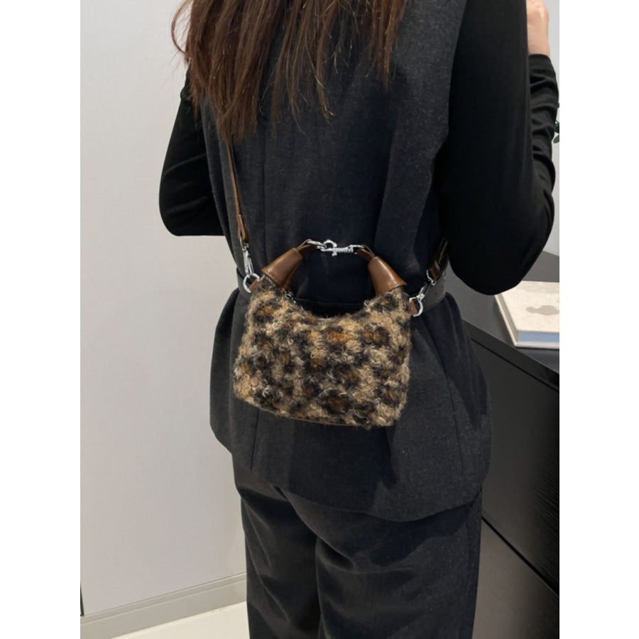 Fuzzy Polyester Mini Handbag with Zipper Apparel and Accessories