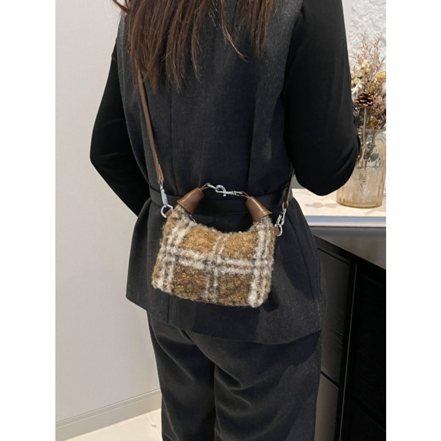 Fuzzy Polyester Mini Handbag with Zipper Apparel and Accessories