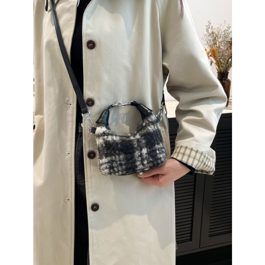 Fuzzy Polyester Mini Handbag with Zipper Apparel and Accessories