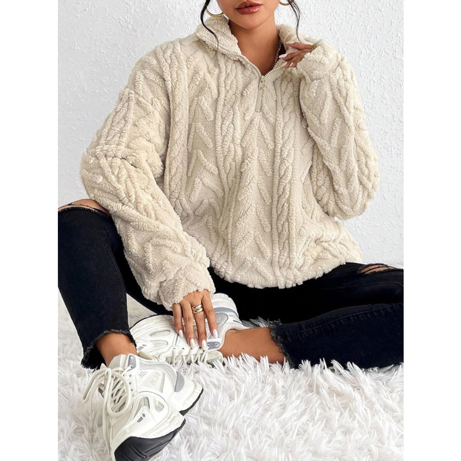 Fuzzy Quarter Zip Long Sleeve Sweatshirt Apparel and Accessories