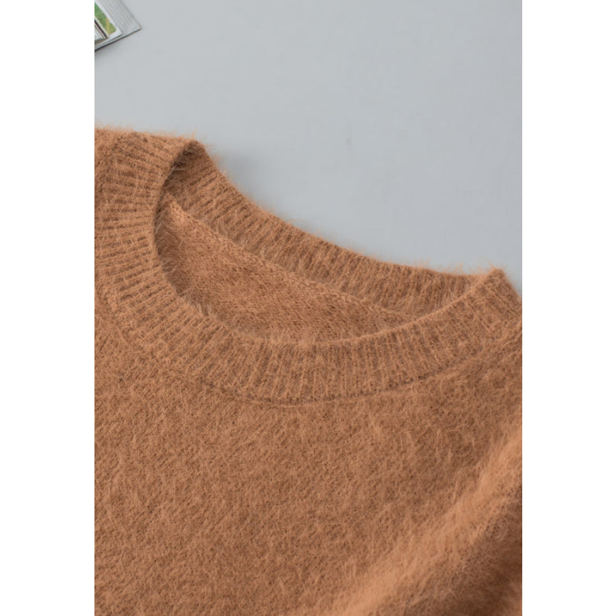 Fuzzy Round Neck Half Sleeve Sweater Apparel and Accessories
