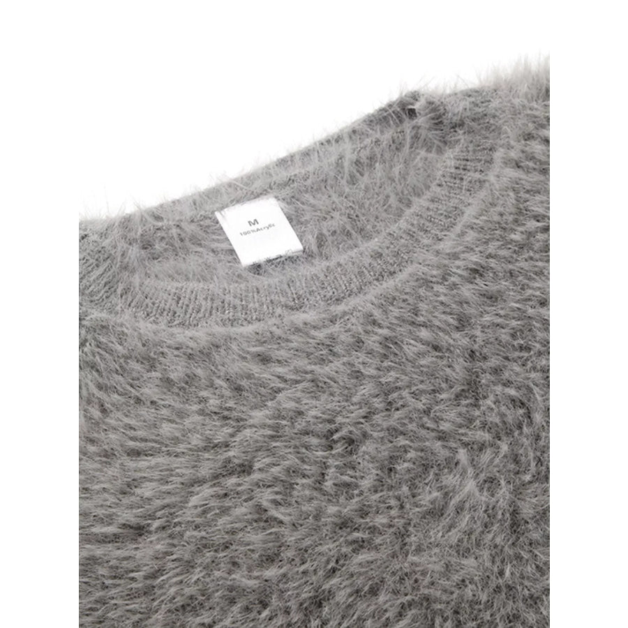 Fuzzy Round Neck Long Sleeve Sweater Apparel and Accessories