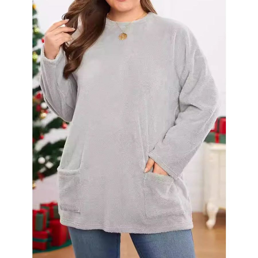 Fuzzy Round Neck Long Sleeve Top Apparel and Accessories