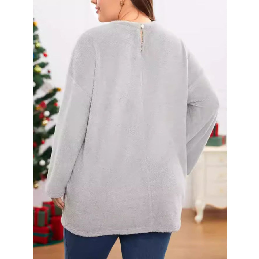 Fuzzy Round Neck Long Sleeve Top Apparel and Accessories