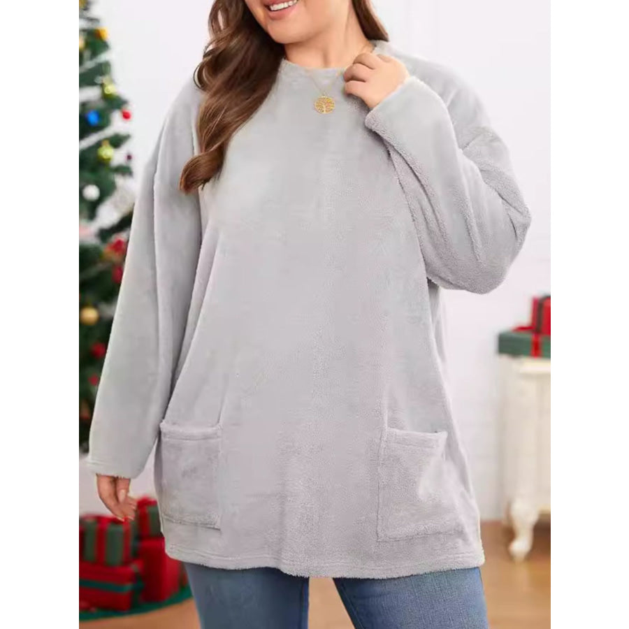 Fuzzy Round Neck Long Sleeve Top Apparel and Accessories