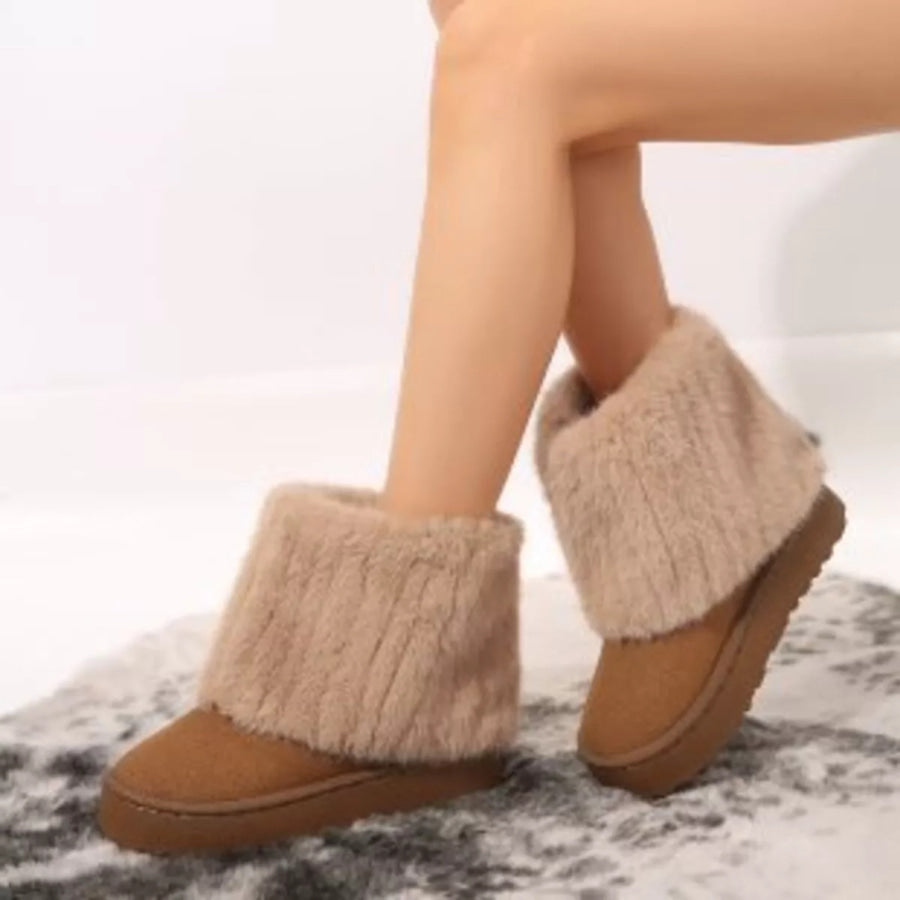 Fuzzy Round Toe Platform Boots Camel / 36 Apparel and Accessories