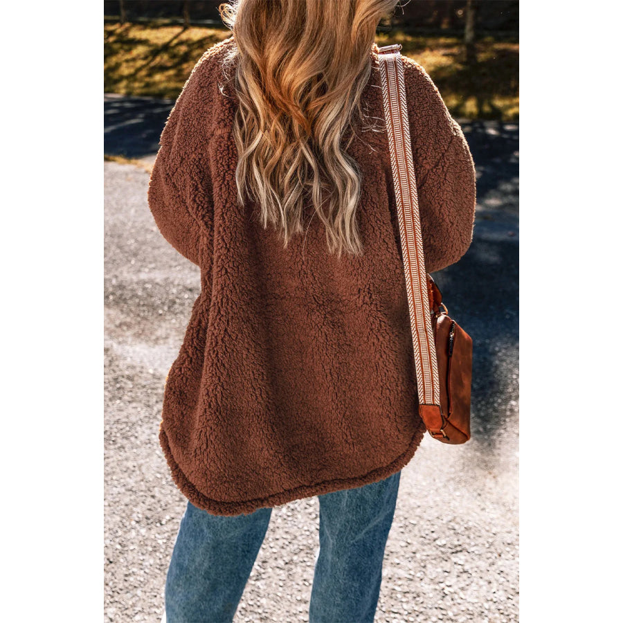 Fuzzy Snap Down Dropped Shoulder Jacket Apparel and Accessories