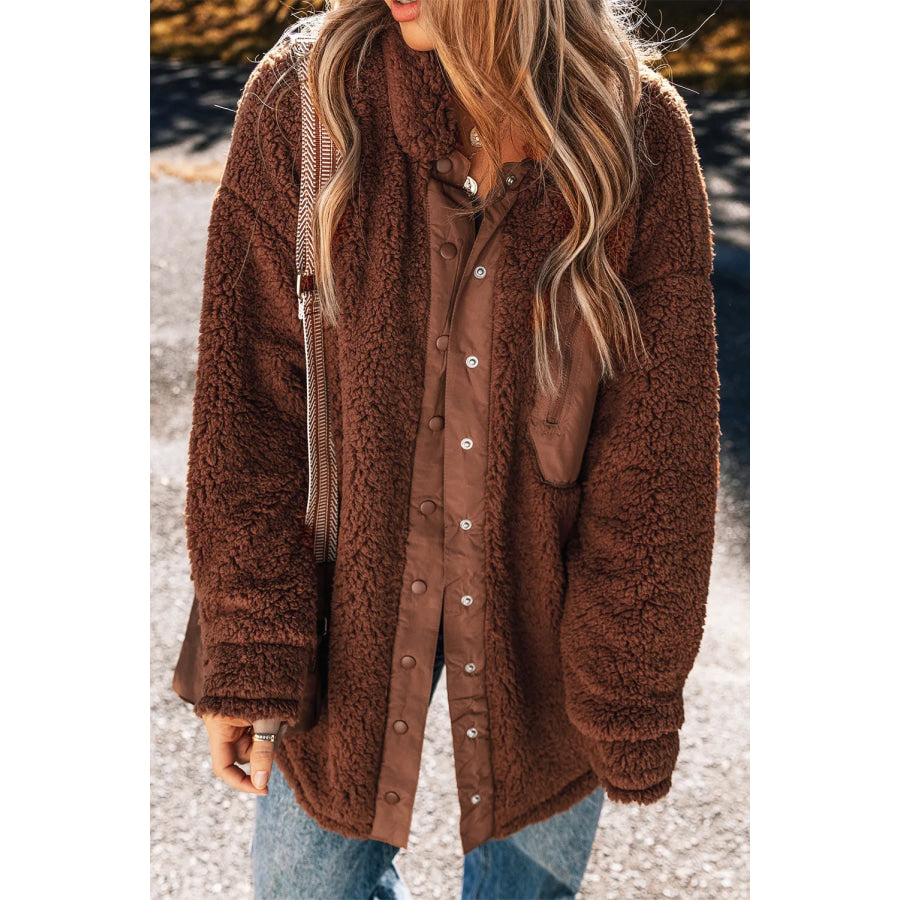 Fuzzy Snap Down Dropped Shoulder Jacket Apparel and Accessories