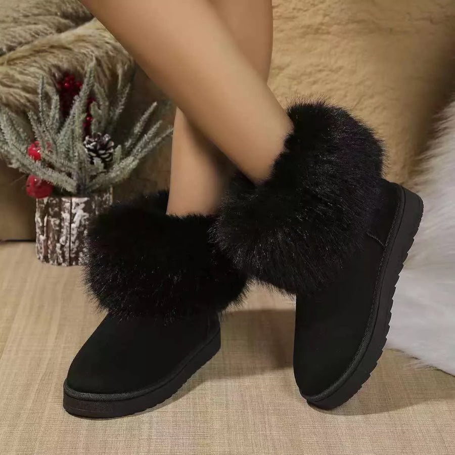 Fuzzy Trim Ankle Boots Black / 36 Apparel and Accessories