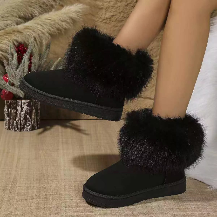 Fuzzy Trim Ankle Boots Black / 36 Apparel and Accessories