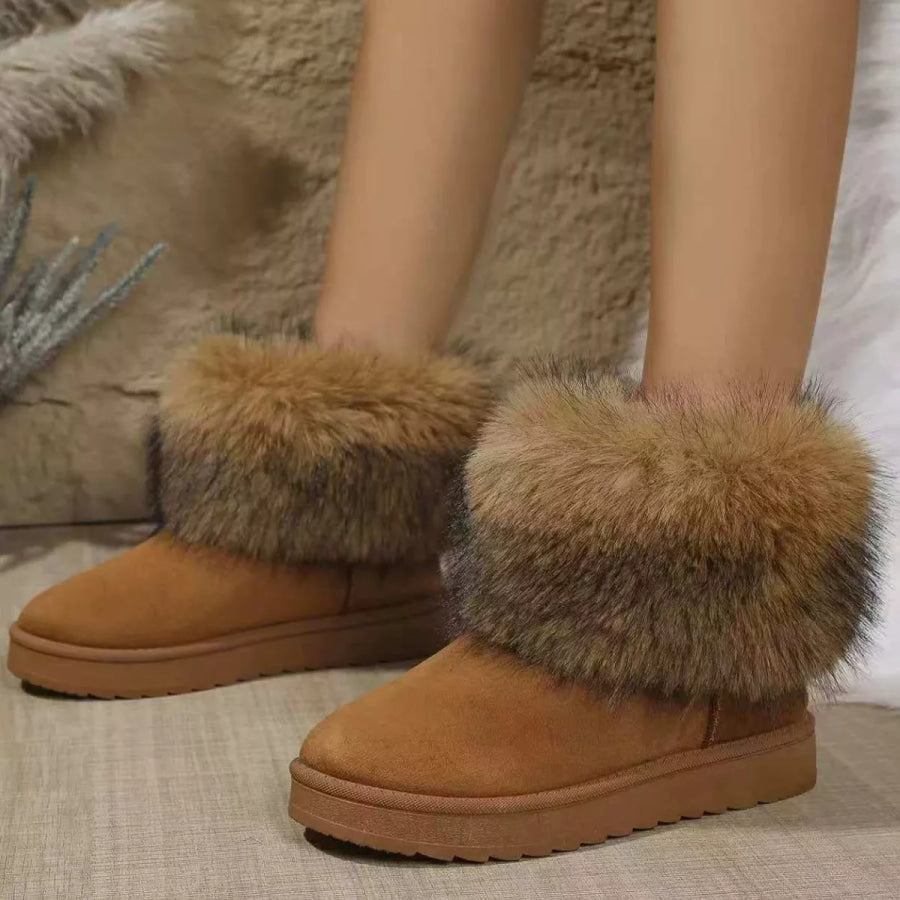Fuzzy Trim Ankle Boots Brown / 36 Apparel and Accessories