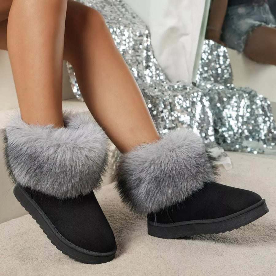 Fuzzy Trim Ankle Boots Gray / 36 Apparel and Accessories