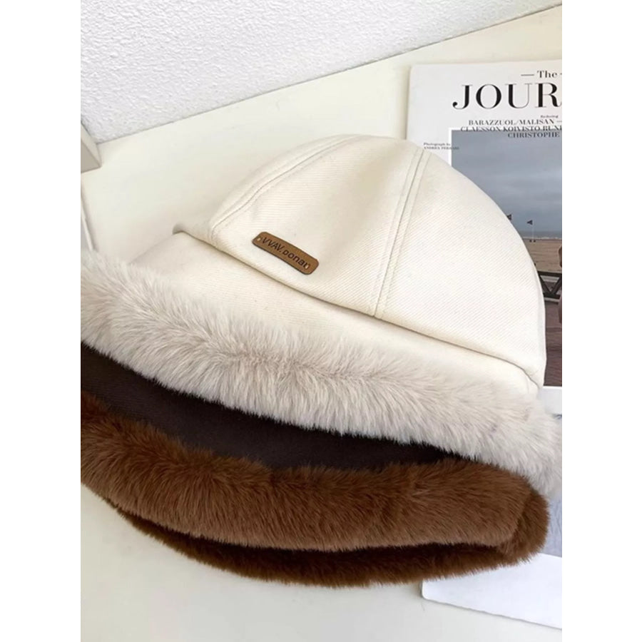 Fuzzy Trim Bucket Hat Beige / One Size Apparel and Accessories