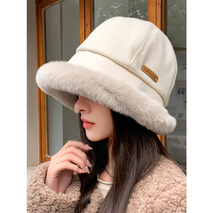 Fuzzy Trim Bucket Hat Beige / One Size Apparel and Accessories