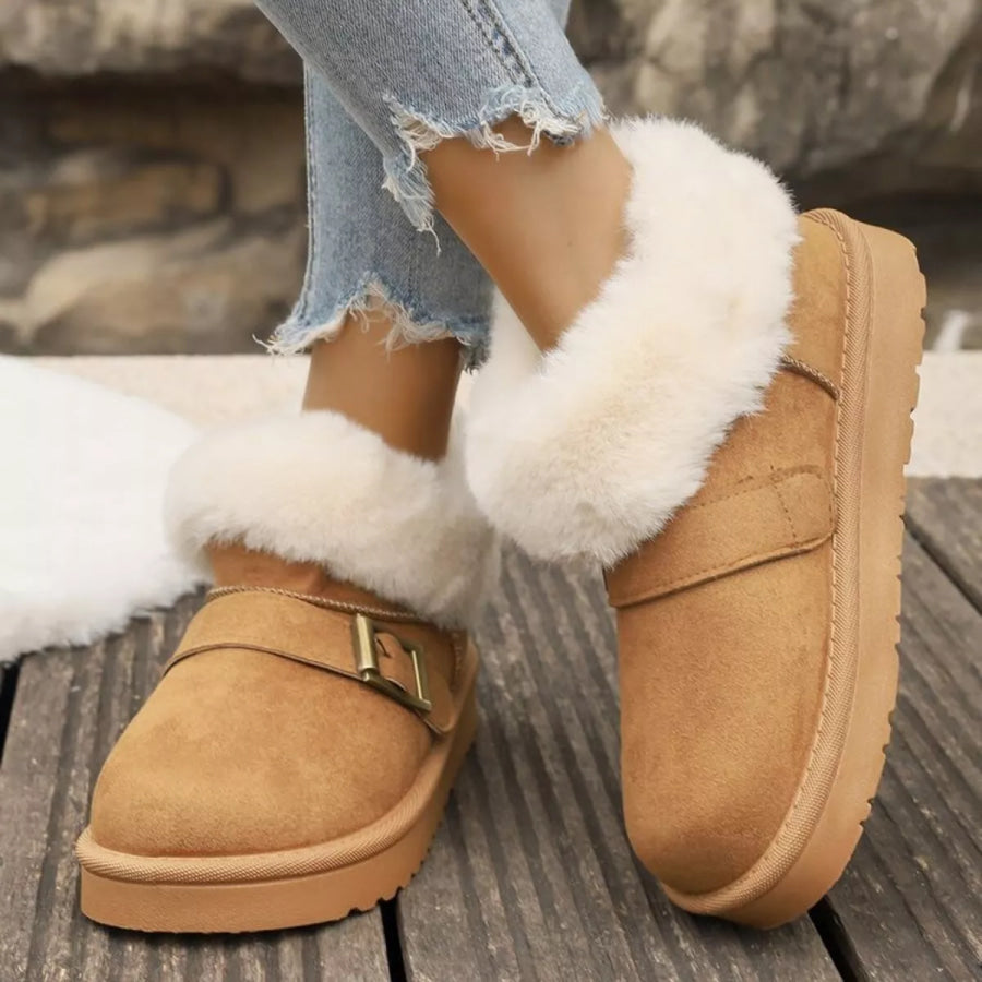 Fuzzy Trim Buckle Accent Winter Boots Apparel and Accessories