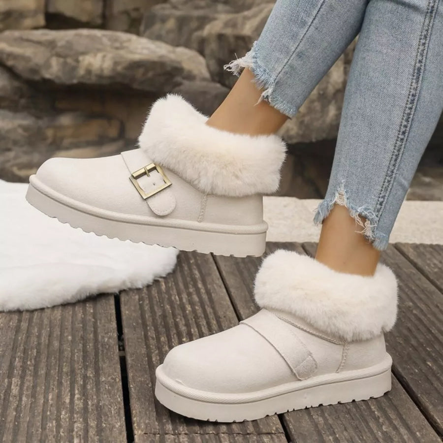 Fuzzy Trim Buckle Accent Winter Boots Apparel and Accessories