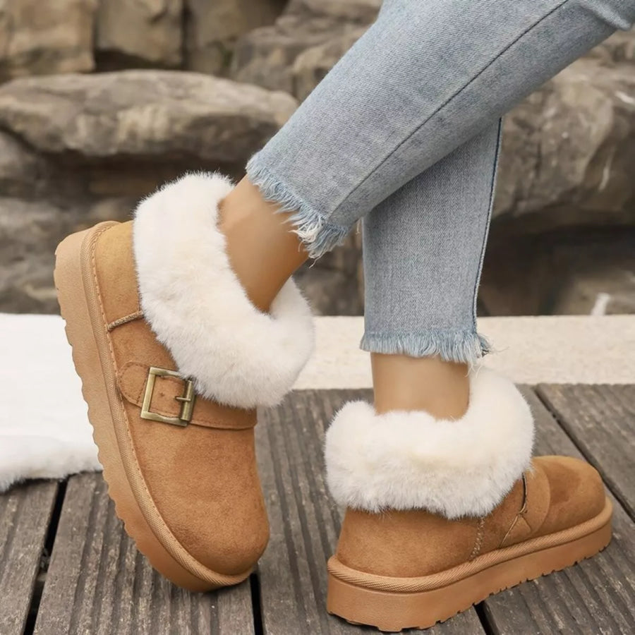 Fuzzy Trim Buckle Accent Winter Boots Apparel and Accessories