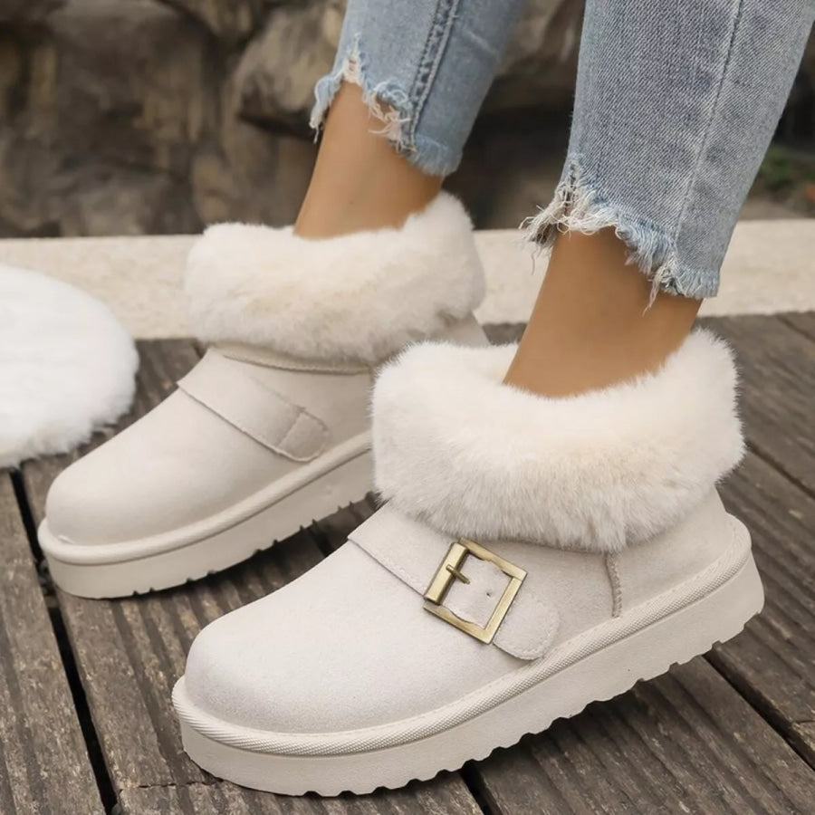 Fuzzy Trim Buckle Accent Winter Boots Apparel and Accessories