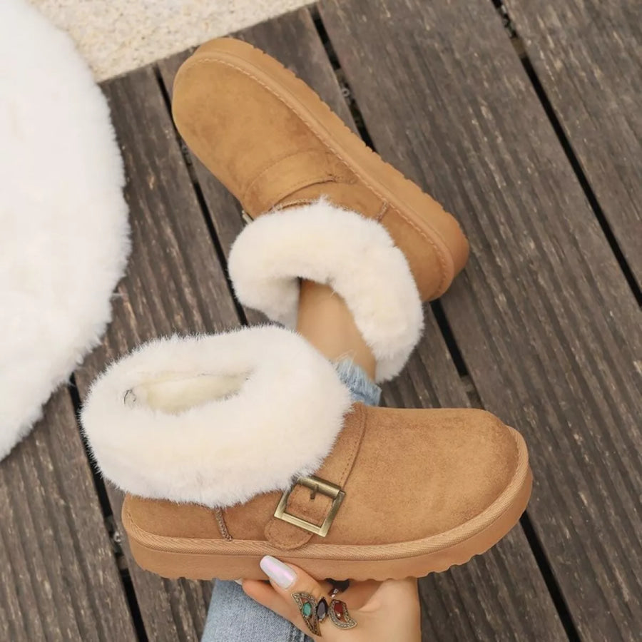 Fuzzy Trim Buckle Accent Winter Boots Apparel and Accessories
