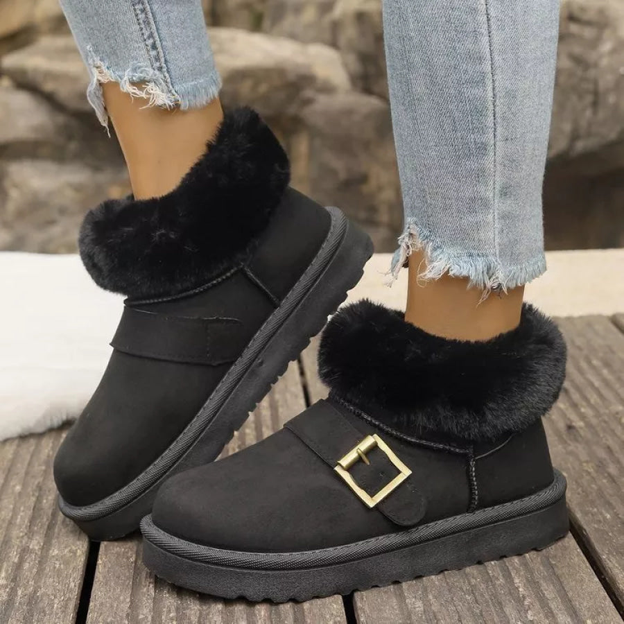 Fuzzy Trim Buckle Accent Winter Boots Apparel and Accessories