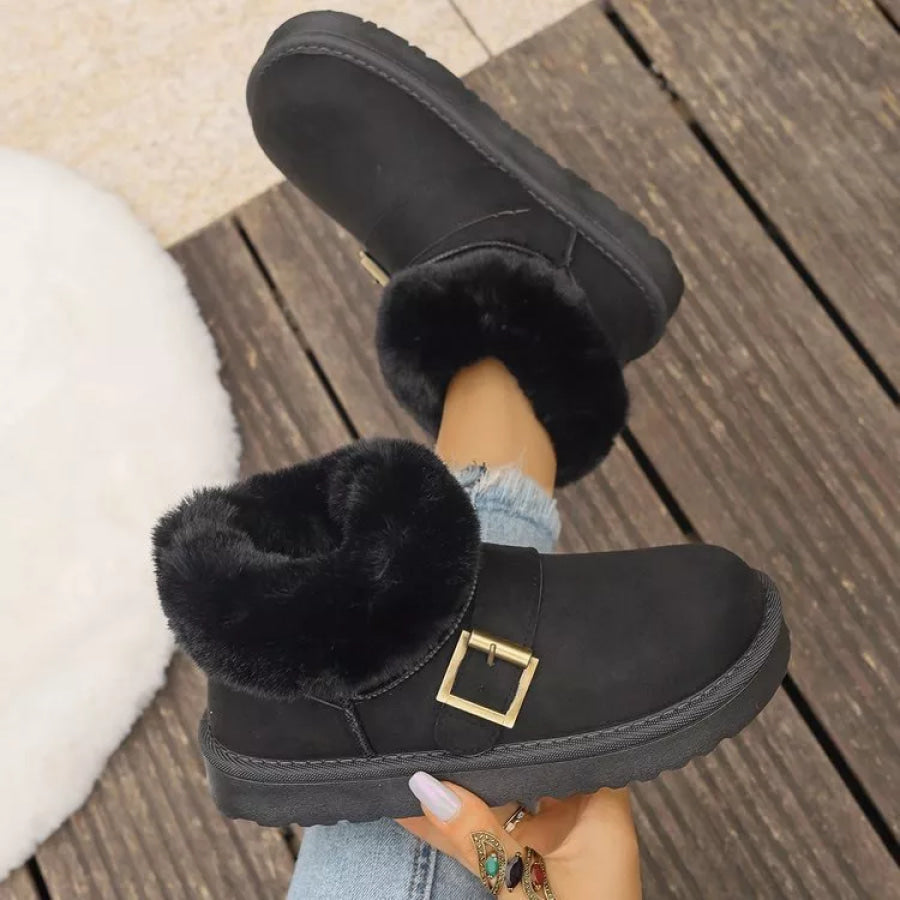 Fuzzy Trim Buckle Accent Winter Boots Apparel and Accessories