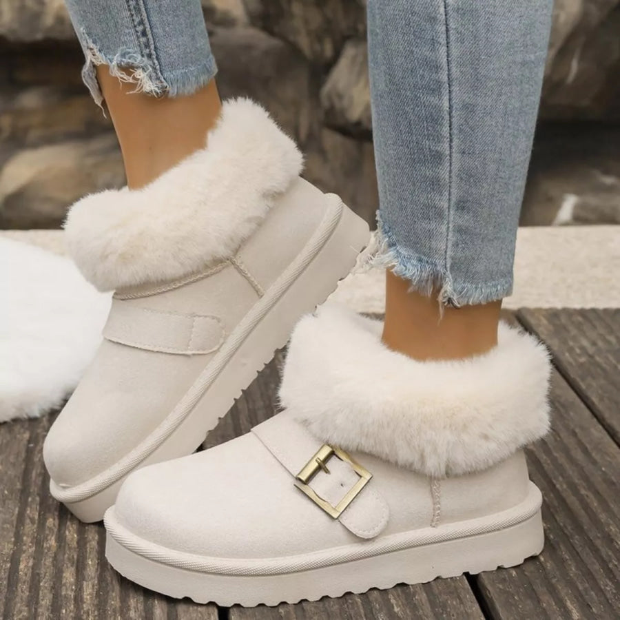 Fuzzy Trim Buckle Accent Winter Boots Apparel and Accessories