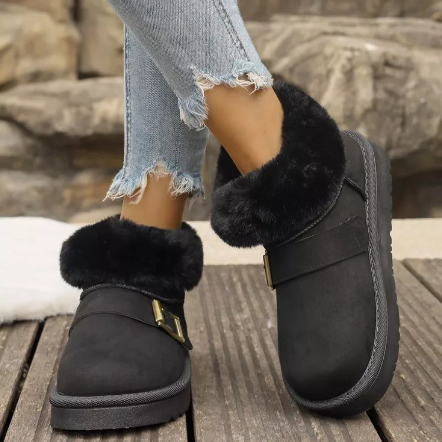 Fuzzy Trim Buckle Accent Winter Boots Apparel and Accessories