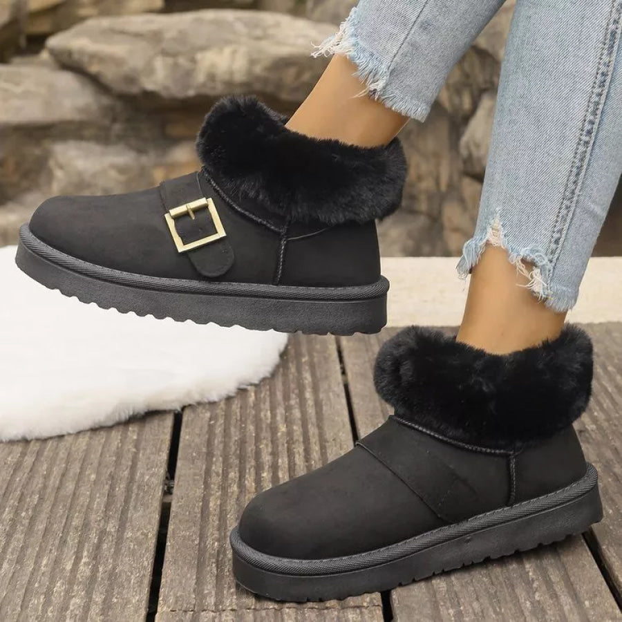 Fuzzy Trim Buckle Accent Winter Boots Apparel and Accessories