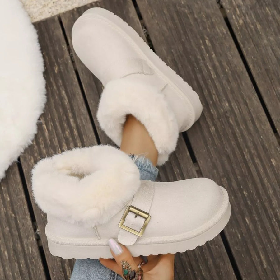 Fuzzy Trim Buckle Accent Winter Boots Apparel and Accessories