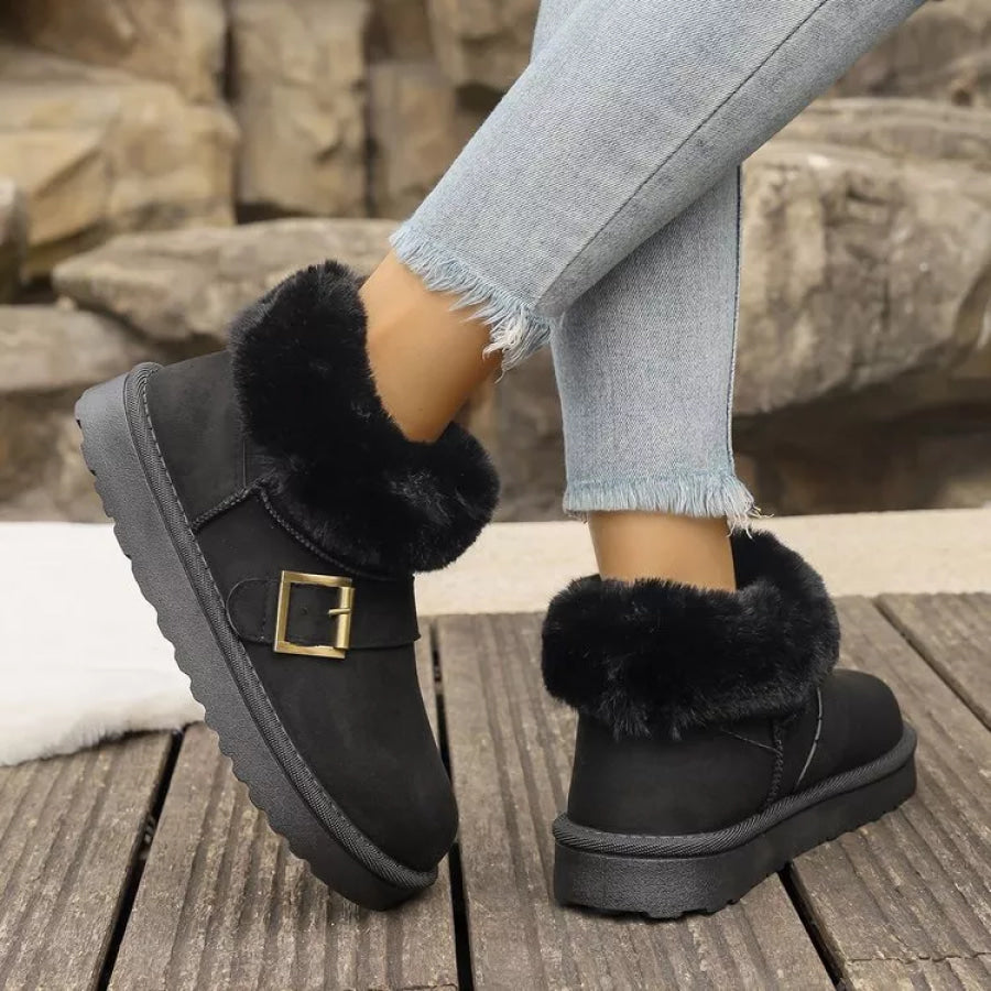 Fuzzy Trim Buckle Accent Winter Boots Apparel and Accessories