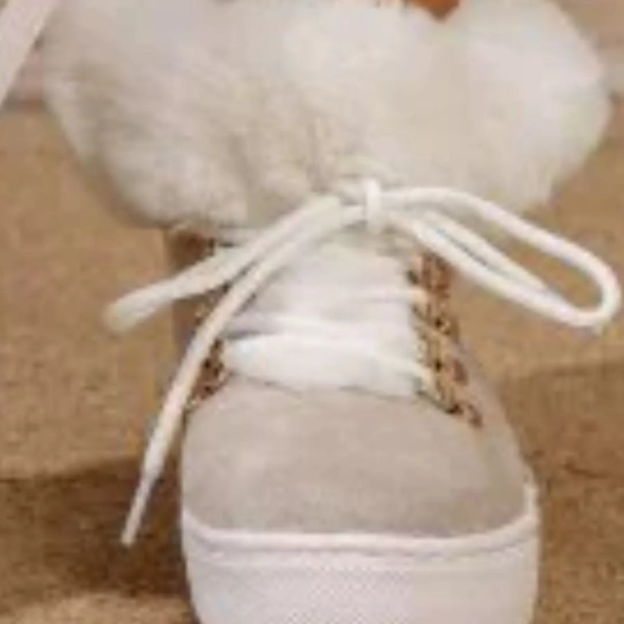 Fuzzy Trim Lace-Up Ankle Boots Apparel and Accessories