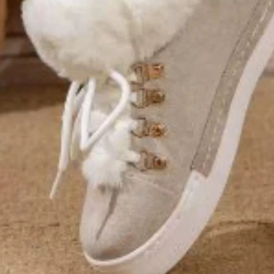 Fuzzy Trim Lace-Up Ankle Boots Apparel and Accessories
