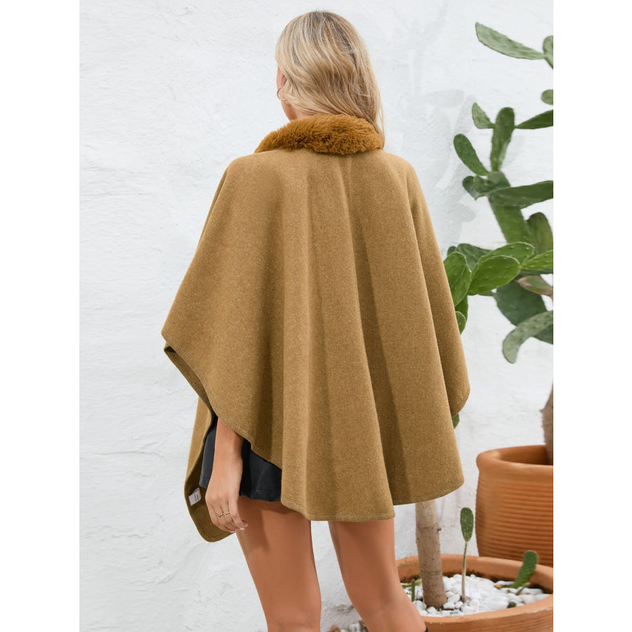 Fuzzy Trim Open Front Poncho Apparel and Accessories