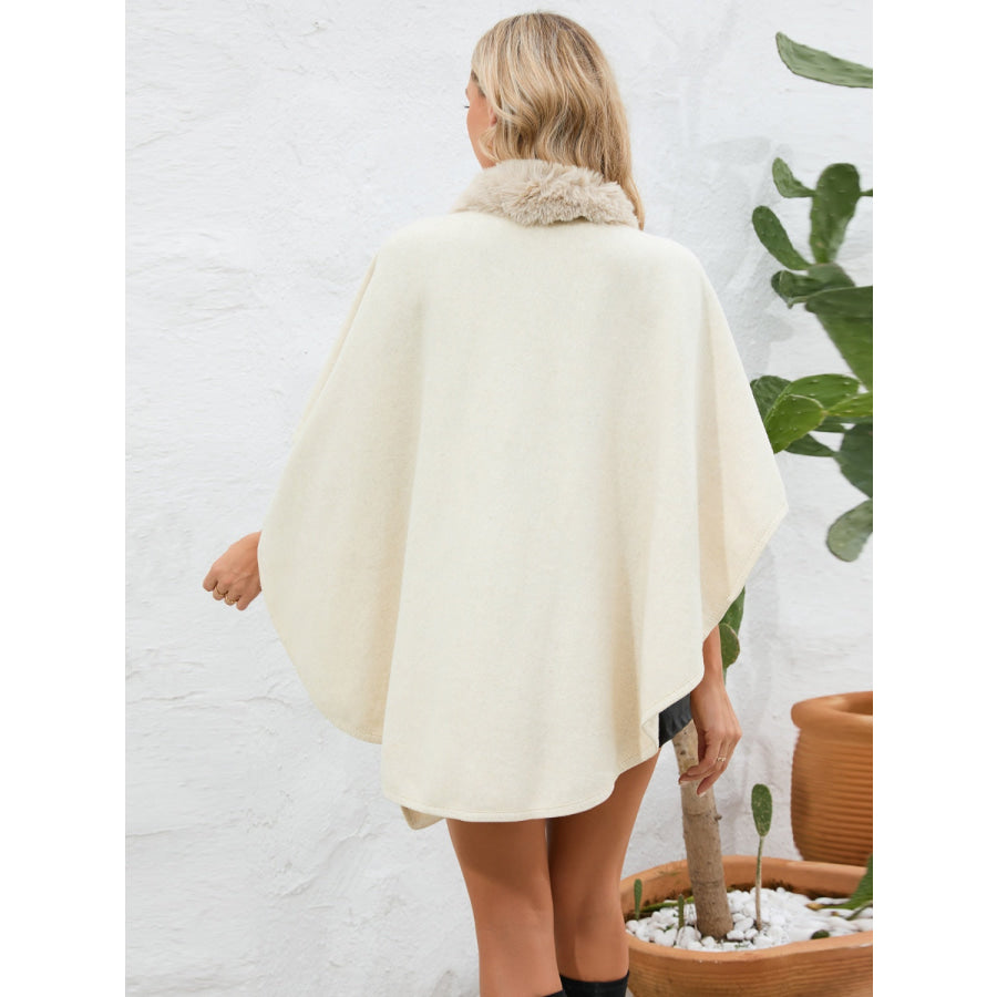 Fuzzy Trim Open Front Poncho Apparel and Accessories