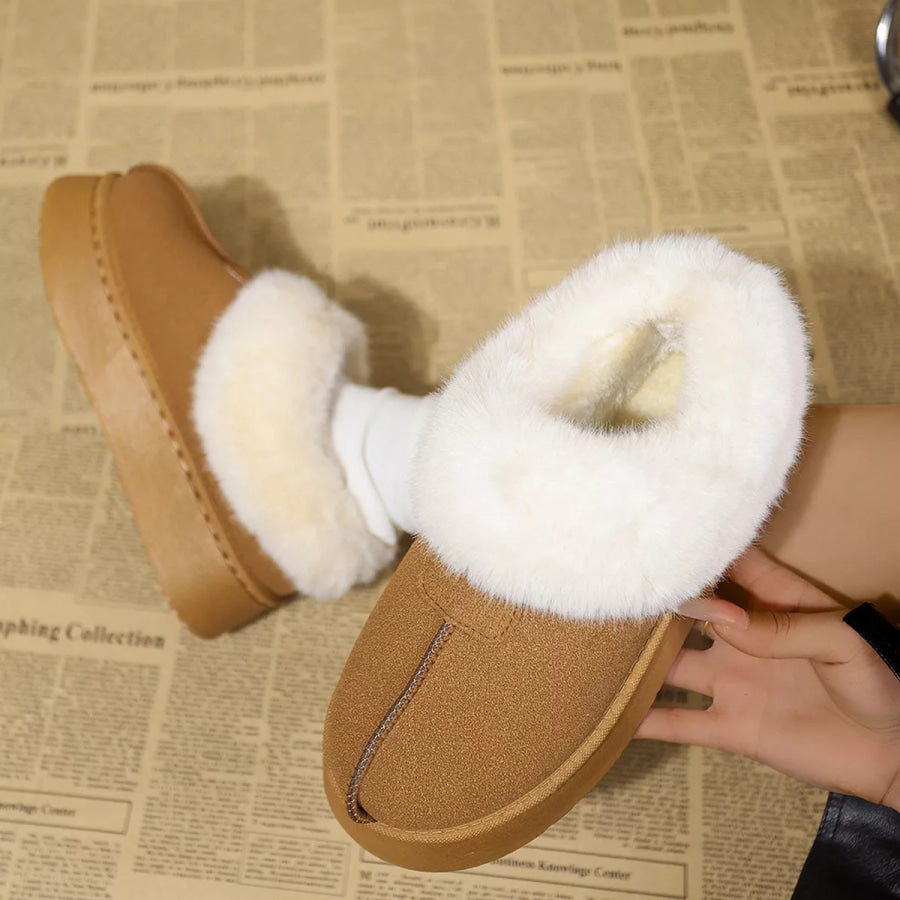 Fuzzy Trim Platform Boots Apparel and Accessories