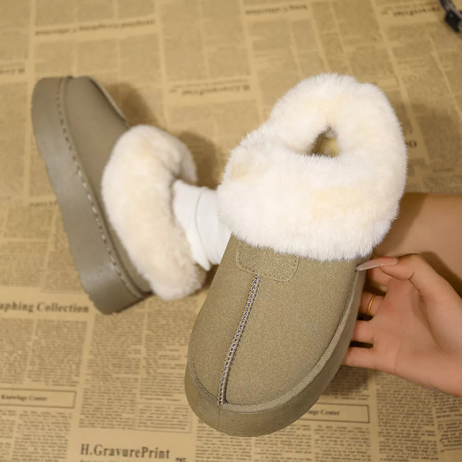 Fuzzy Trim Platform Boots Matcha Green / 36 Apparel and Accessories