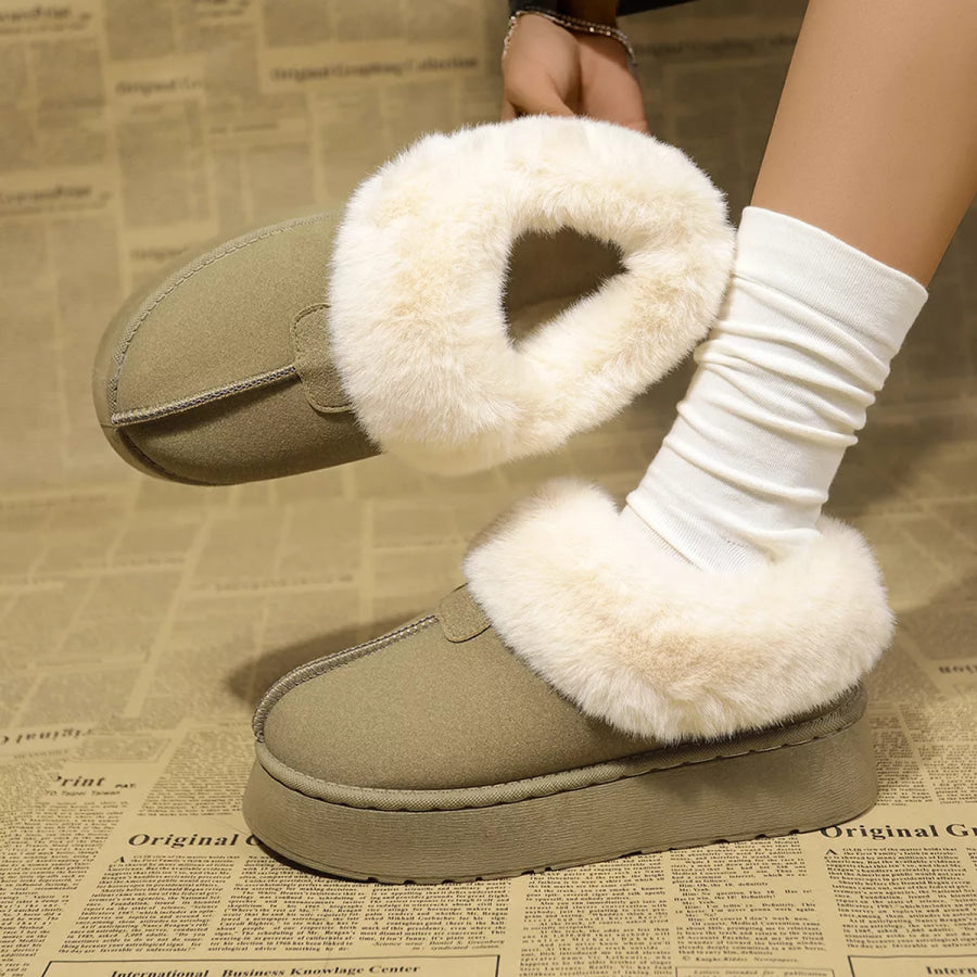 Fuzzy Trim Platform Boots Matcha Green / 36 Apparel and Accessories