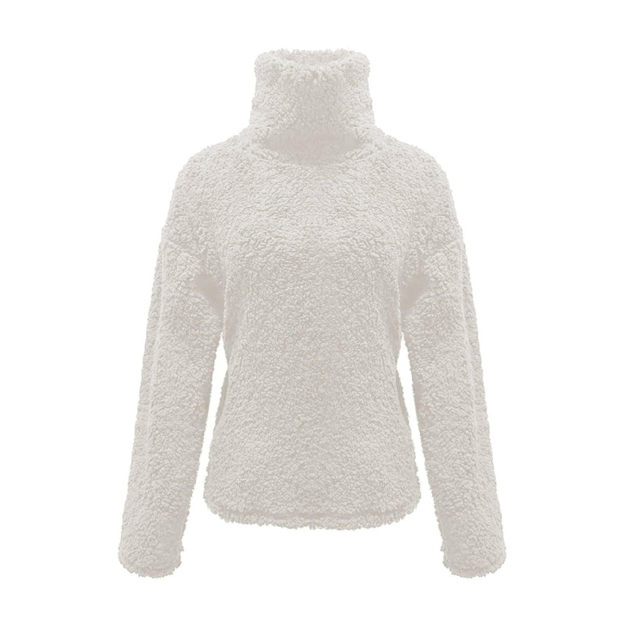 Fuzzy Turtleneck Long Sleeve Sweatshirt Apparel and Accessories