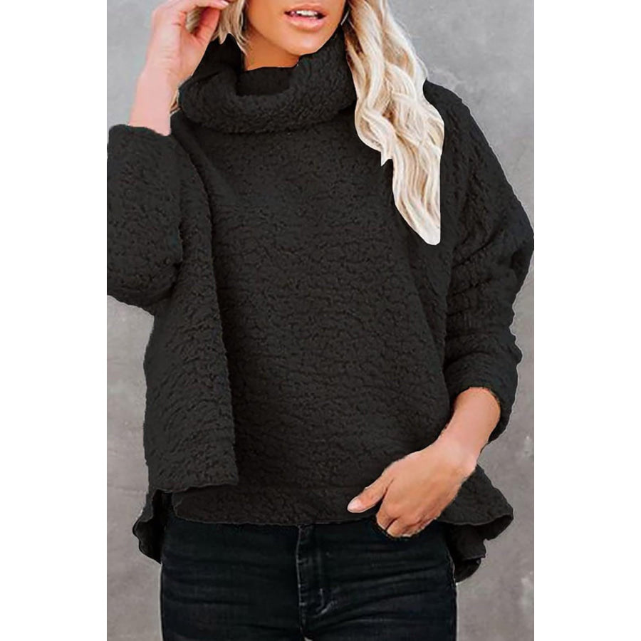 Fuzzy Turtleneck Long Sleeve Sweatshirt Apparel and Accessories