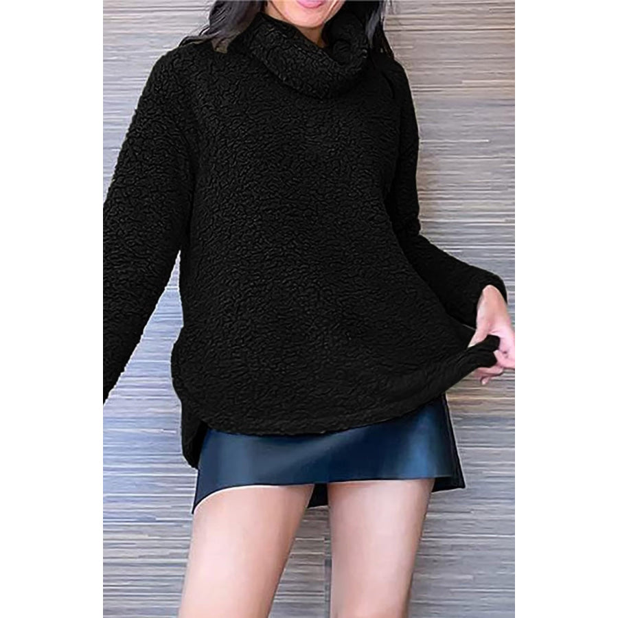 Fuzzy Turtleneck Long Sleeve Sweatshirt Apparel and Accessories