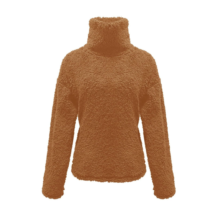 Fuzzy Turtleneck Long Sleeve Sweatshirt Apparel and Accessories