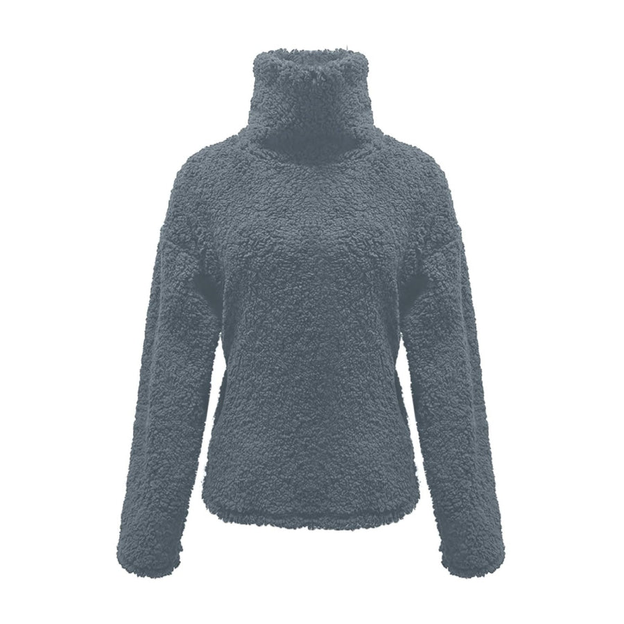 Fuzzy Turtleneck Long Sleeve Sweatshirt Apparel and Accessories